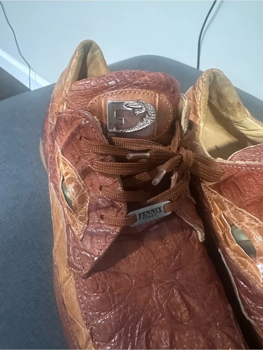 Men's Two-Tone Brown Croc-Embossed Leather Derby